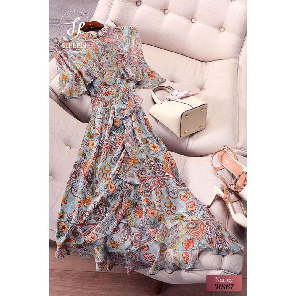 Đầm voan tơ dáng tiểu thư hoạ tiết Paisley sang trọng, quý phái - Nancy Dress - Helen Boutique