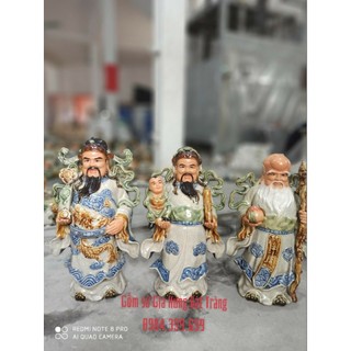 Bộ tam đa Phúc Lộc Thọ men rạn cổ gốm sứ Bát Tràng cao 28cm
