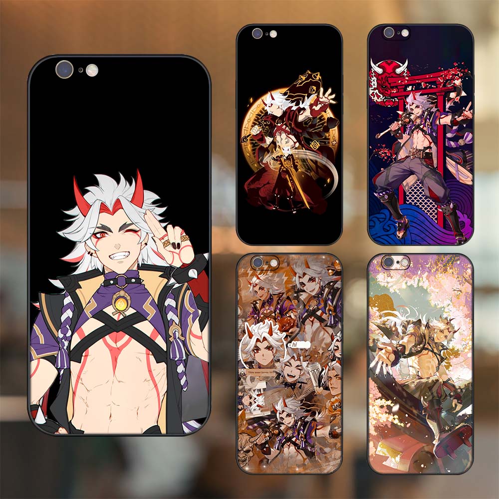 Ốp lưng iPhone 6, 6s dẻo đen cạnh vuông in hình Arataki Itto Genshin Impact