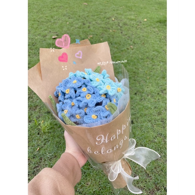 HOA LƯU LY bằng len Handmade hoa Forget-me-not siêu xinh tặng sinh nhật lễ 14/2, 8/3, 20/10 người yêu