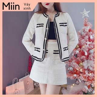 Set dạ kem viền đen 6 túi