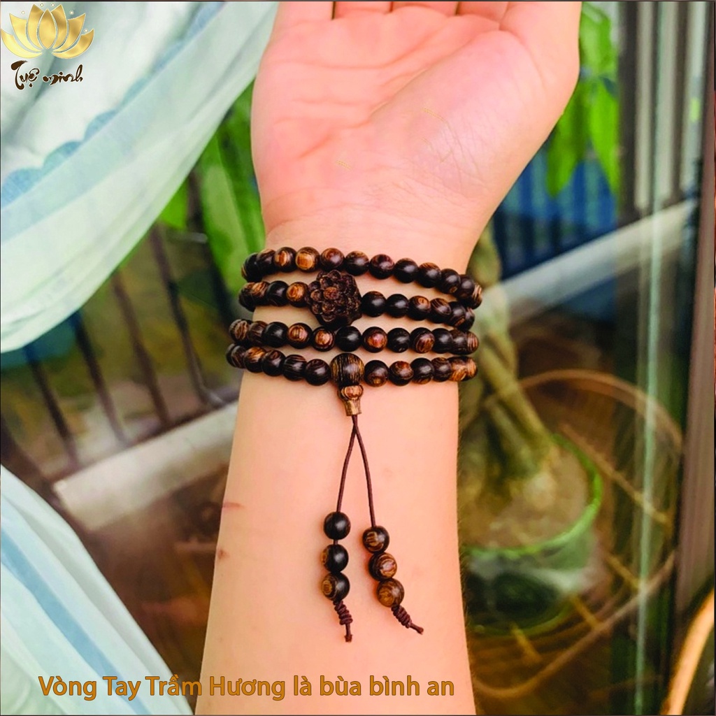 Vòng Trầm Hương 108 Hạt 6 Ly Mix Sen Trần Sánh Và Bi Vàng  Chuỗi Tràng Đeo Tay