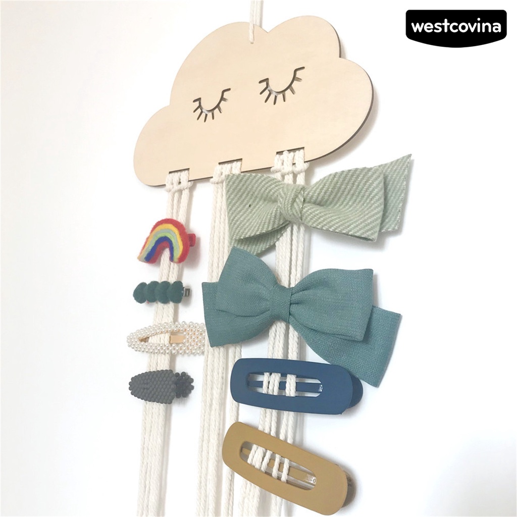[WEST]⚘Hộp Đựng Kẹp Tóc Gắn Tường Hình Đám Mây Bằng Dây Cotton Chịu Tải Tốt Trang Trí Nhà Cửa