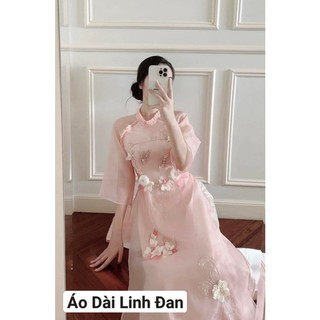 Áo dài hồng đính kết cao cấp, cách tân, hiện đại