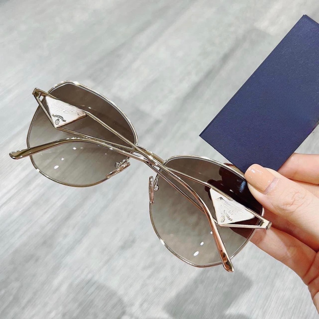 Giá sỉ- Kính mát nữ thời trang Prada hotrend dáng tròn viền kim loại- chống UV400 thay tròng cận