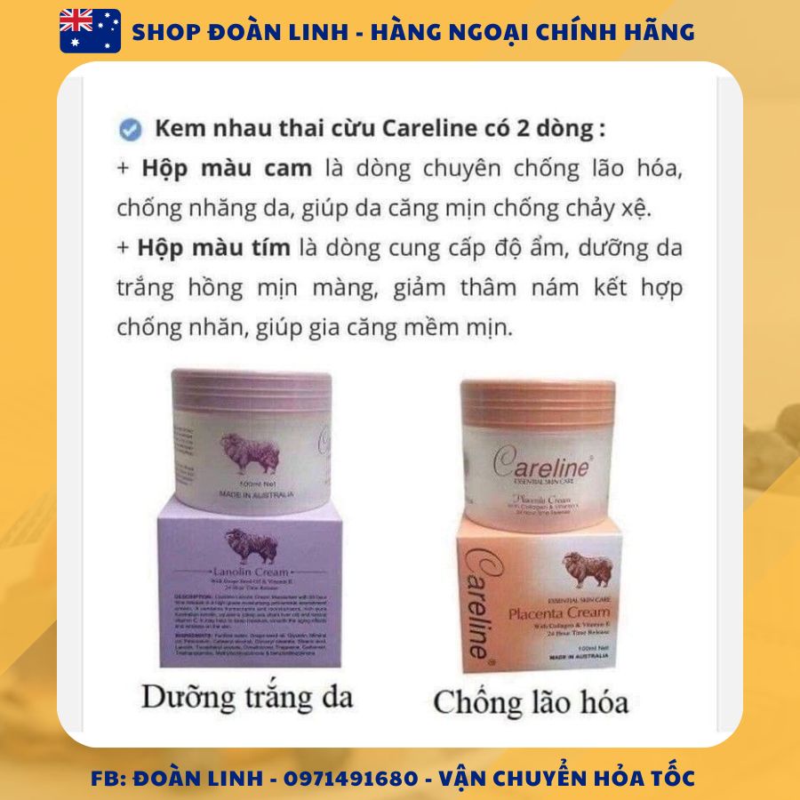 Kem Dưỡng Da Nhau Thai Cừu CARELINE Placenta Cream, Hàng úc đi air, Kem Dưỡng Da Nhau Thai Cừu CARELINE Placenta Cream