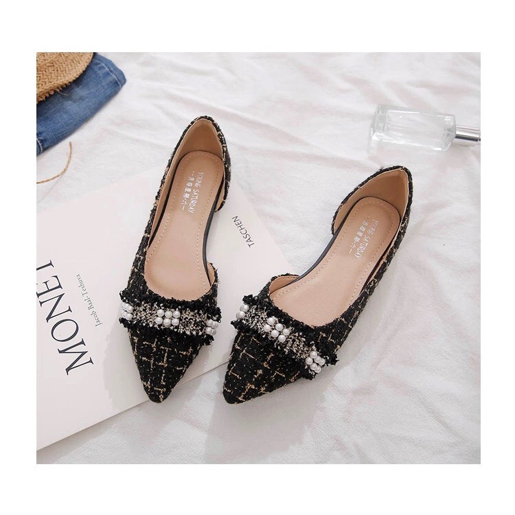 Giày bệt búp bê nữ phối dạ khoét eo xinh xắn da mềm êm chân BB-0191