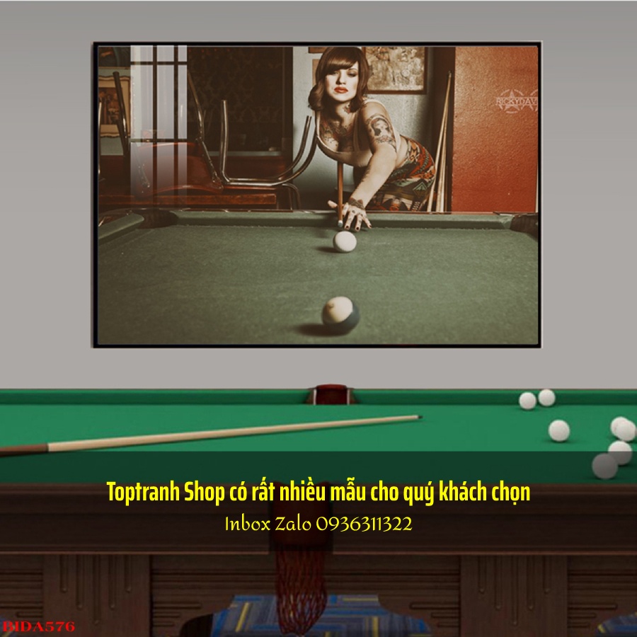 Khung ảnh Canvas, Fomex dán tường quán quán bida, billard, bi a cô gái phong cách xăm mình