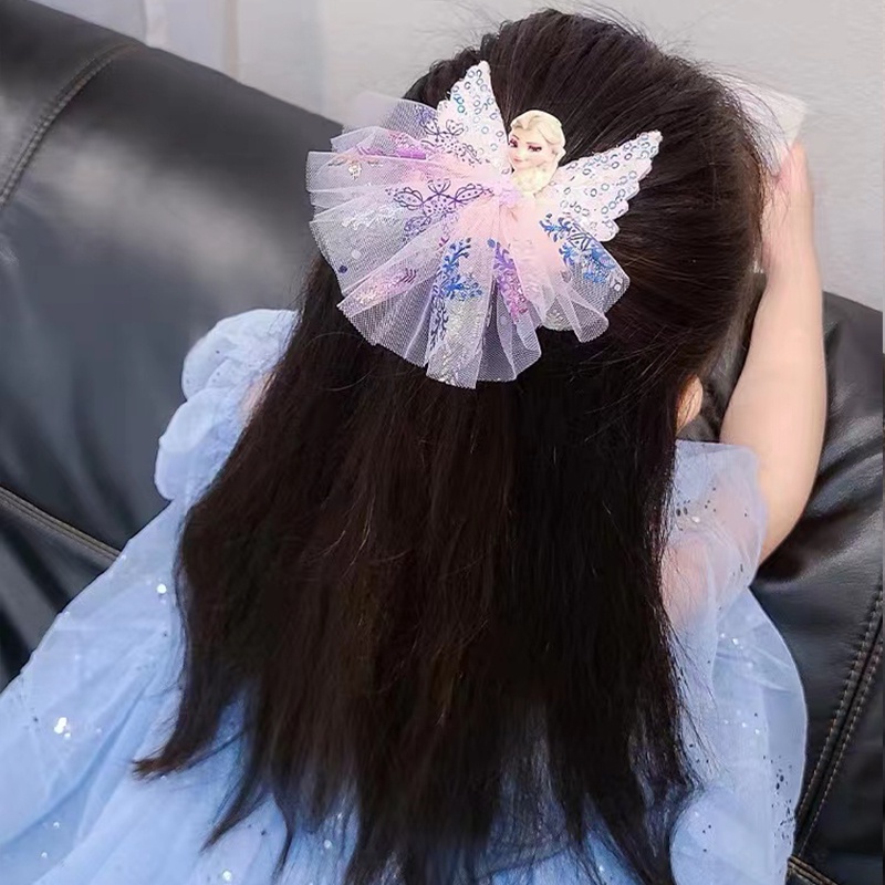 Kẹp Tóc Lưới Đính Nơ Họa Tiết Hoạt Hình Màu Hồng Ngọt Ngào Cho Bé Gái