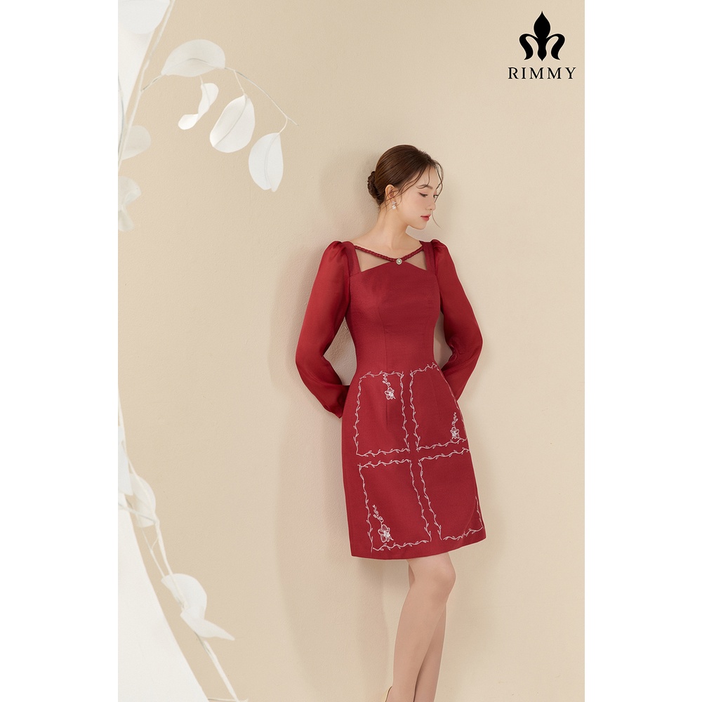 Váy đỏ Meline Dress Rimmy thiết kế đính cúc ngọc sang trọng