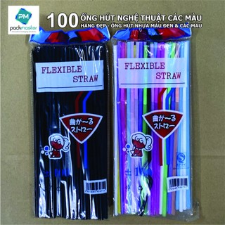 [100 ống/gói] Ống hút nghệ thuật màu đen & các màu