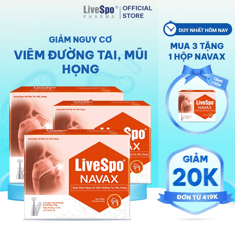 [Mua 3 tặng 1] COMBO 3 LiveSpo NAVAX chuyên dụng - Nước muối sinh lý có bào tử lợi khuẩn (Hộp 4 ống x 5ml)