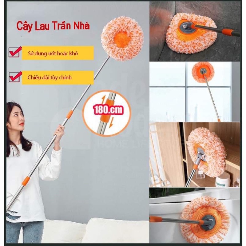 Chổi Lau Trần Nhà, Lau Kính Ô Tô, Bụi Bẩn, Chổi Lau Đa Năng Xoay 360* độ, Dụng Cụ Vệ Sinh Cao Cấp