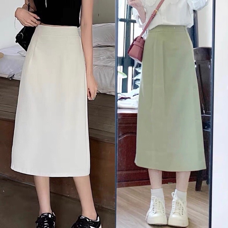 Chân váy KOCHI SKIRT suông A xẻ sau chất linen cao cấp có lót
