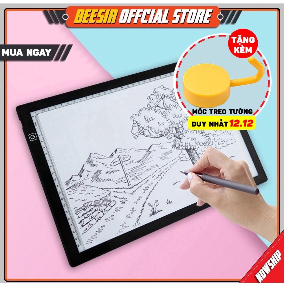 Bảng Vẽ Đèn LED 3 Cấp Độ Hắt Siêu Sáng Có Viền Thước Kẻ Khổ A4 (Bản Cao Cấp) BEESIR