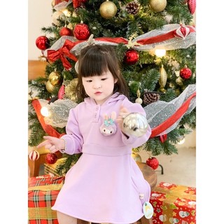 🐰 váy hoodie thỏ tím có lót lông, có thỏ lông tím ở ngực kèm mũ đội dáng xoè dành cho bé