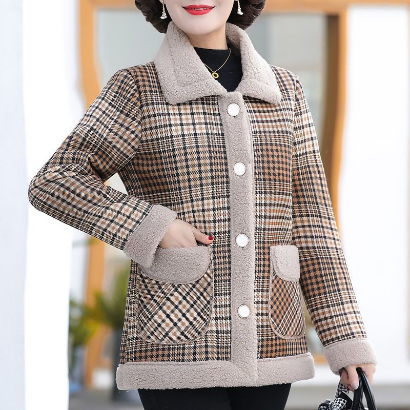 Áo Khoác Lót Lông Cừu Dày Dặn Giữ Ấm Phong Cách Phương Tây Thời Trang Thu Đông Cho Phụ Nữ Trung Niên