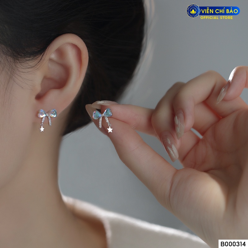 Bông tai nơ đá mặt trăng chất liệu bạc Thái thời trang phụ kiện trang sức Viễn Chí Bảo B000314