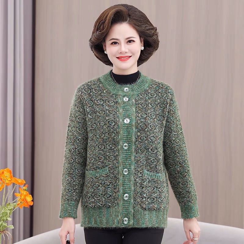 Áo khoác len lông người già thu đông