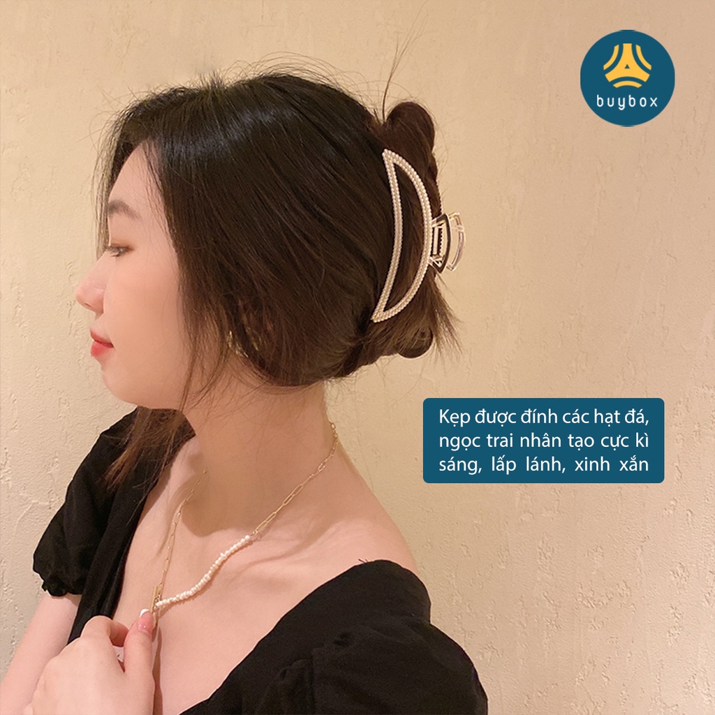 Kẹp tóc càng cua phong cách Hàn, đính ngọc trai nhân tạo lấp lánh, nữ tính, không gây gãy tóc  - BuyBox - BBPK309