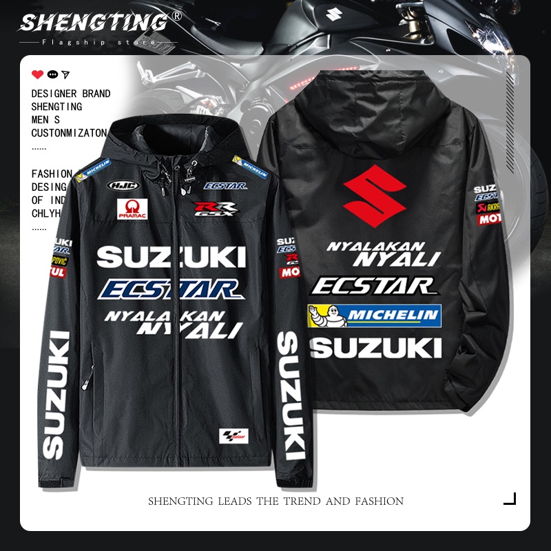 Suzuki Big R MotoGP Áo Khoác Chắn Gió Có Mũ Trùm In Logo Xe Mô Tô Đua Thời Trang Cho Nam