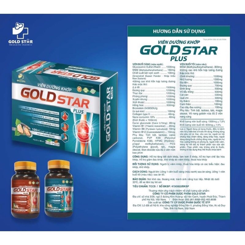 Viên uống dưỡng khớp GOLD STAR PLUS, giảm đau xương khớp tăng tiết dịch cho khớp, hỗ trợ ngừa thoái hóa khớp