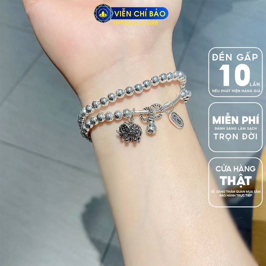 Vòng tay bạc nữ chuỗi bi charm voi lục tự - 5mm chất liệu bạc 925 thời trang phụ kiện trang sức Viễn Chí Bảo L000482