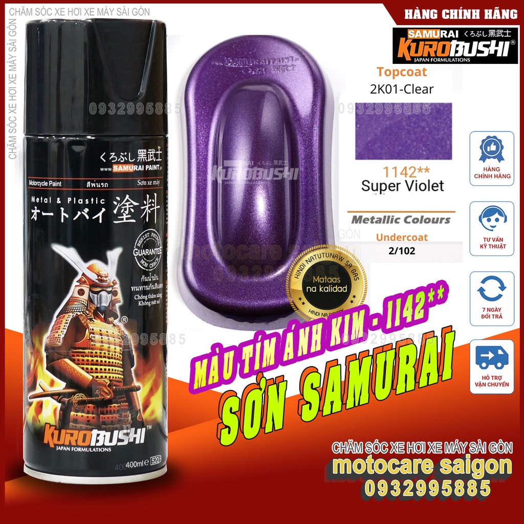 Chai sơn xịt màu Tím 1142 Sơn xit Samurai