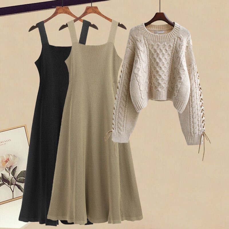 Váy hai dây len tăm dày dặn, co dãn - che khuyết điểm bụng, dành cho nữ đi chơi - đi học