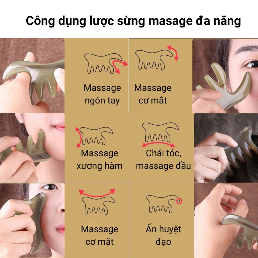 Lược Sừng Đa Năng Thần Thánh  Massage Làm Đẹp, Thư Giãn, Lưu Thông Máu Giảm Đau Đầu