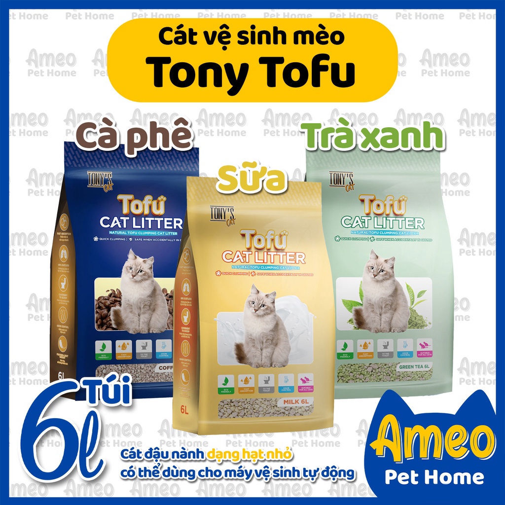 Cát đậu nành Tony cat - Cát Tofu Tonycat - túi 6L - Ameo Pet Home
