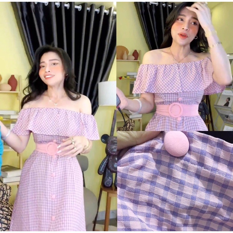 Đầm sọc ca rô dài qua gối