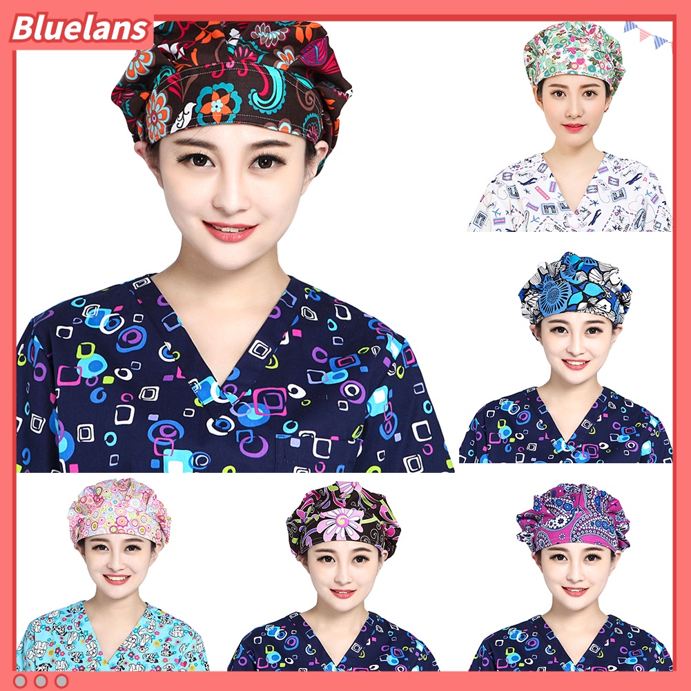 [BL] Mũ Đầu Bếp In Hoa Chống Bụi Có Thể Điều Chỉnh Kích Cỡ