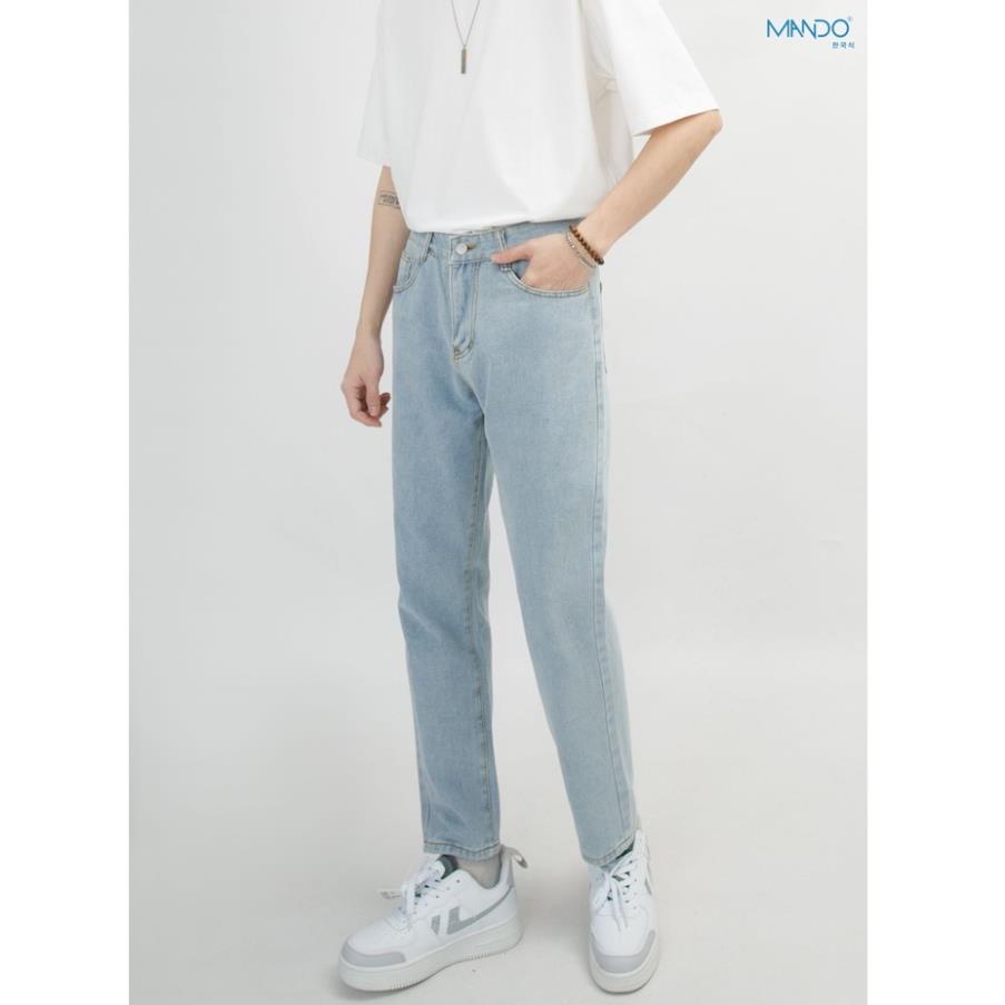 Quần Jean Nam MANDO Ống Rộng Chất Bò Xanh Nhạt Kiểu Dáng Basic Unisex Thời Trang Hàn Quốc QJN057 🎇