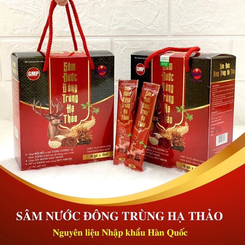 Sâm Nước Đông Trùng Hạ Thảo Vạn Tam hộp 16 gói 4 hộp tặng túi đựng biếu