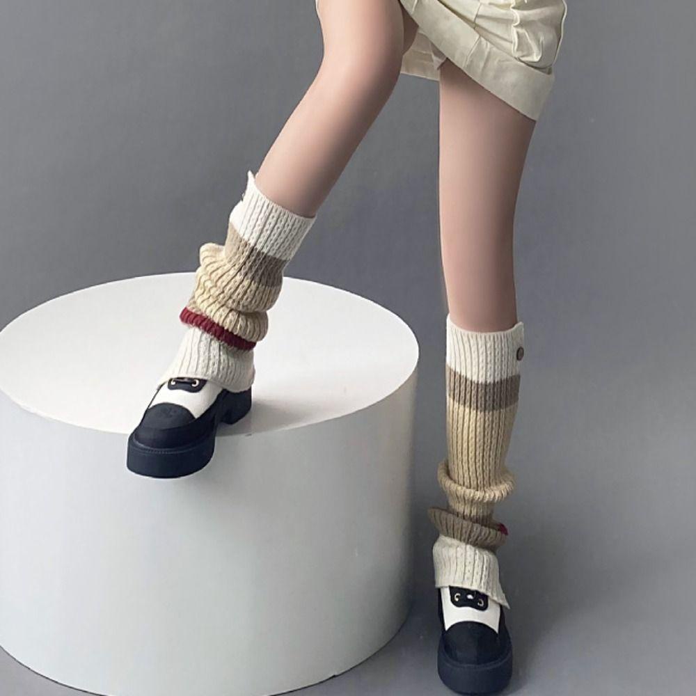 Tất Ống Chân Giữ Ấm Phối Nút Màu Sắc Ngọt Ngào Phong Cách Nhật Bản Cho Nữ