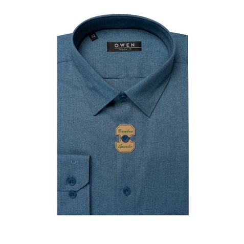Áo sơ mi owen dài tay màu xanh đậm melange regular fit vải sợi tre AR221066D