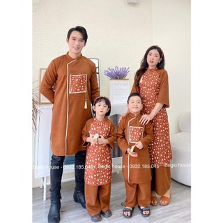 Áo dài tết cho gia đình hoa nâu