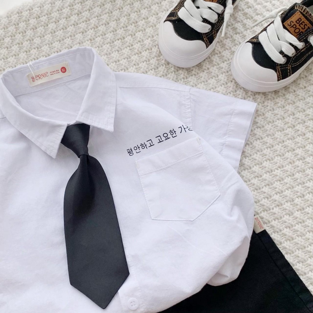 Bộ bé trai BERNIE áo sơ mi quần đùi sooc kèm cavat phù hợp bé đi tiêc, du lich, du xuân Shushibabyshop