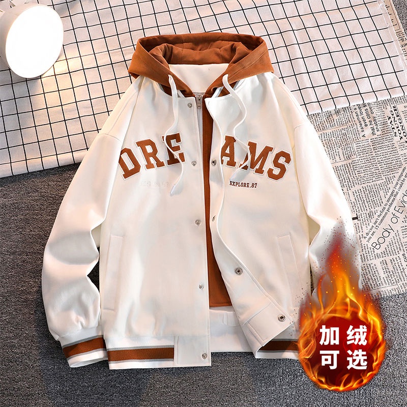 Áo Khoác Bóng Chày Giả Hai Lớp Có Mũ Trùm Dáng Rộng Thời Trang Mùa Xuân Thu Dễ Phối Đồ Dành Cho Nam varsity jacket áo varsity jacket áo khoác varsity jacket varsity jacket nam varsity jacket 2hand áo varsity jacket nam varsity jacket bomber