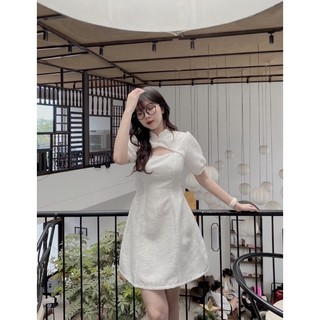 Đầm tafta gấm cổ tàu đính đá