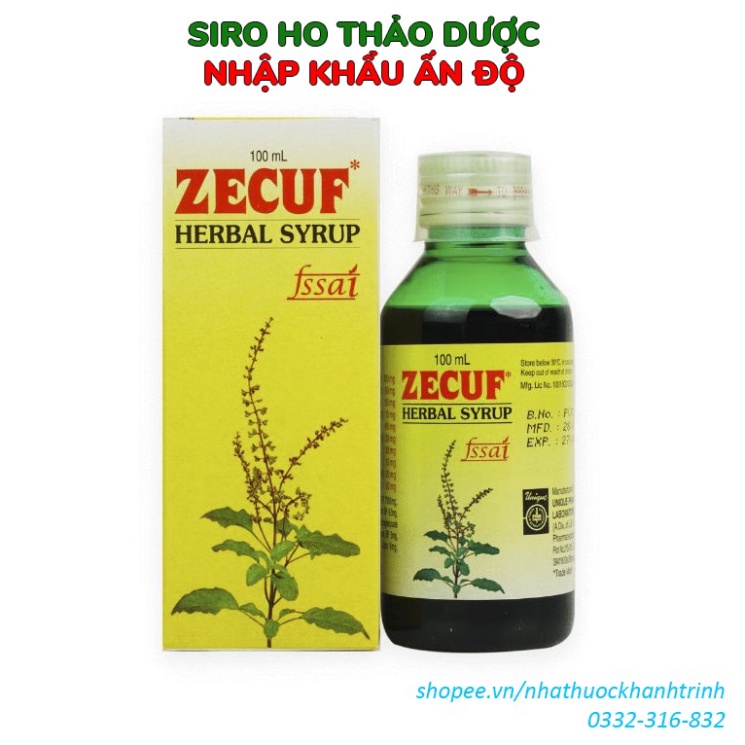 Siro Ho Zecuf Herbal Syrup nhập khẩu Ấn Độ, chai 100ml