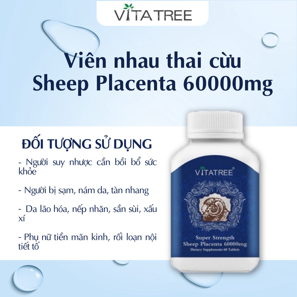 Nhau thai cừu Vitatree Super Strength Sheep Placenta 60000mg 120 viên giúp đẹp da, chống lão hoá