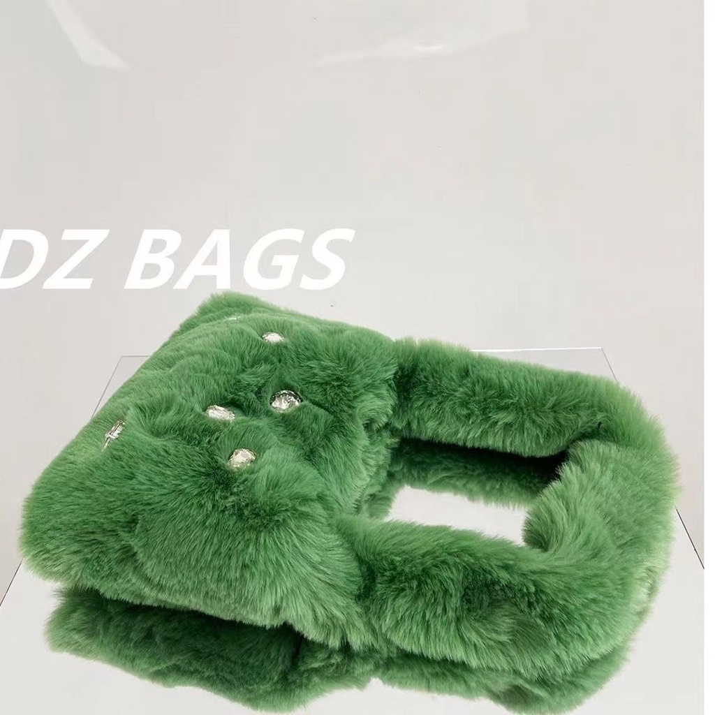 Túi Xách Đeo Dưới Cánh Tay / Vai Phủ Lông Đính Kim Cương Giả Cao Cấp Phong Cách Mới 2023 Cho Nữ
