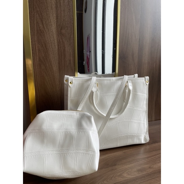 TNS -Túi tote form vuông công sở vừa laptop siêu  Shopping tote bag--tone trắng crocs sang