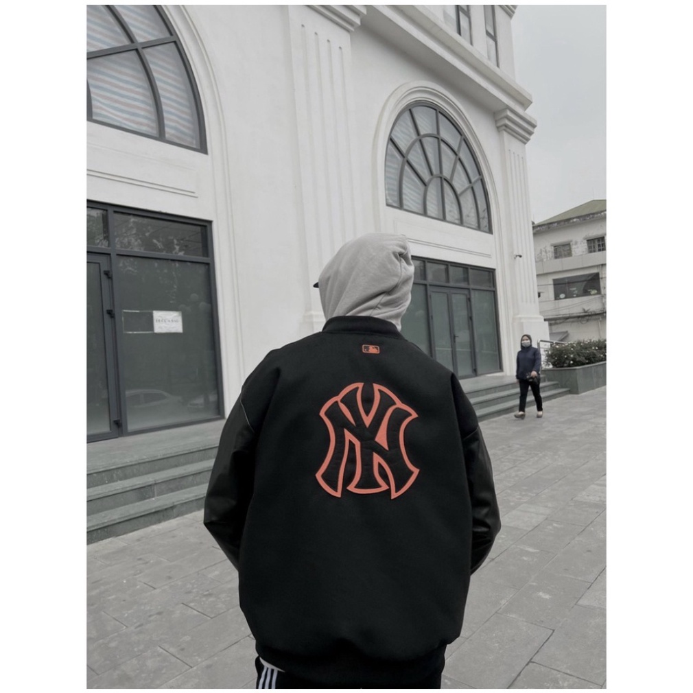 🔥HÀNG MỚI🔥 2023🔥 Áo khoác varsity jacket NY nỉ cứng cáp phối tay da,Áo bomber nỉ form rộng giới tính Cao Cấp MỚI