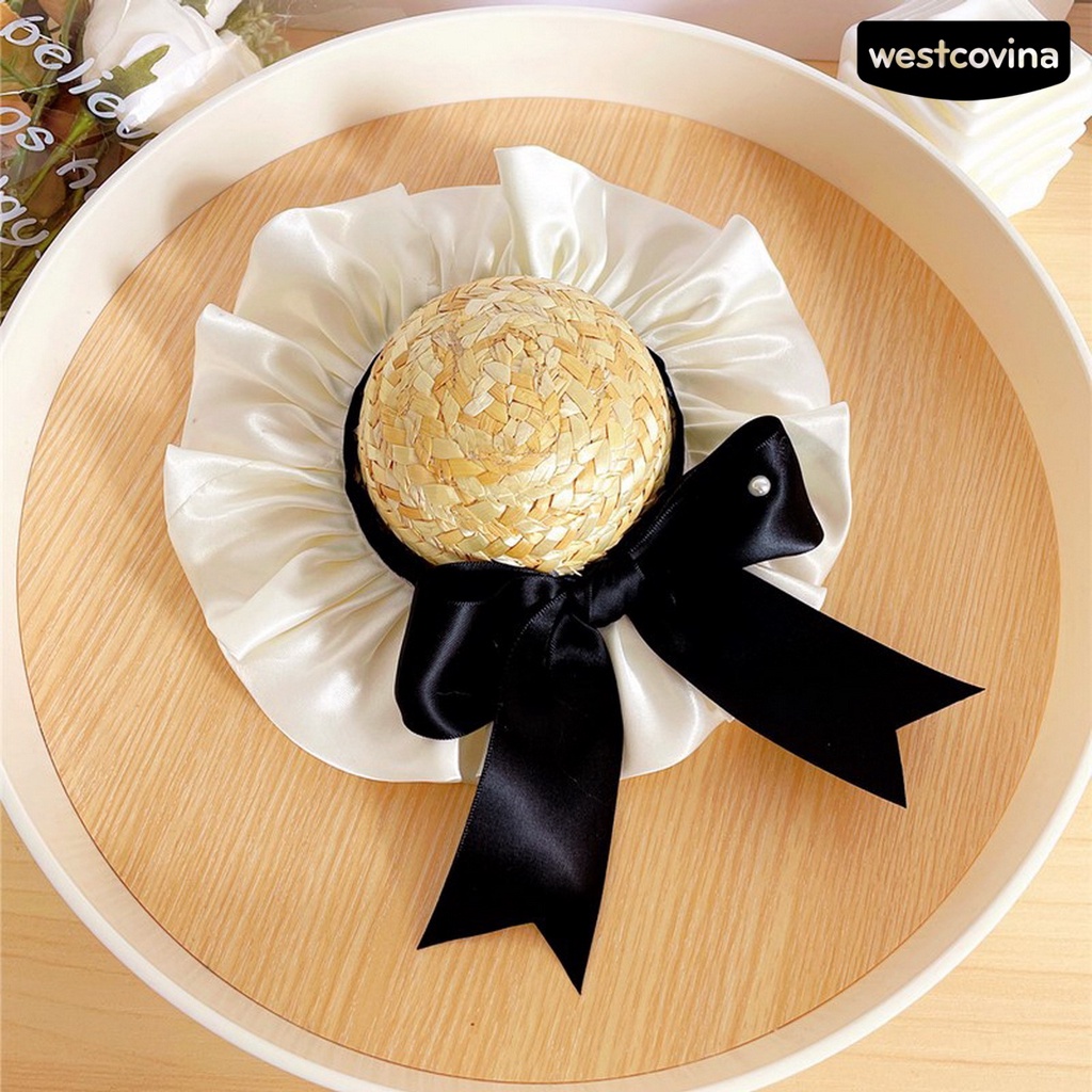 [COD]♘Mũ Cói Che Nắng Đính Nơ Viền Bèo Dễ Thương Thoải Mái Cho Thú Cưng