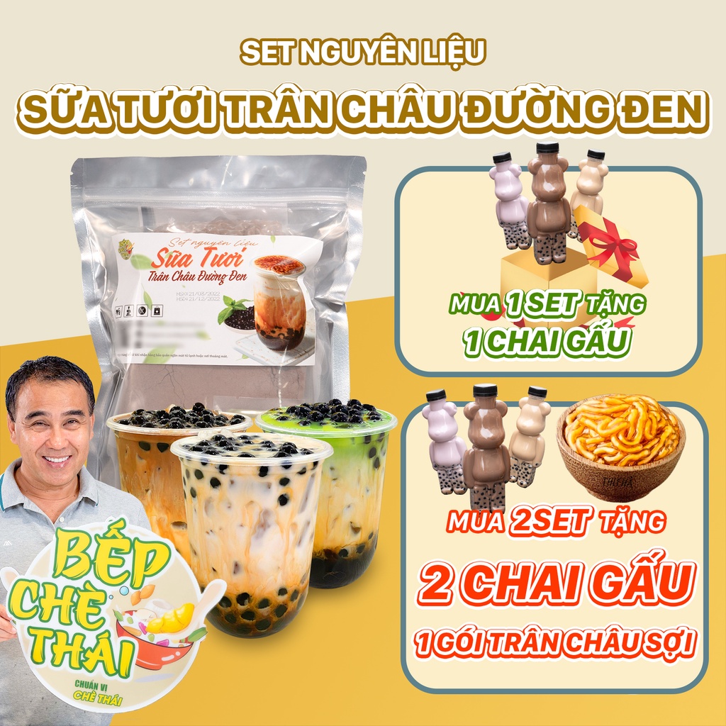 Sữa tươi trân châu đường đen (combo 3 vị - size đại) Bếp Chè Thái