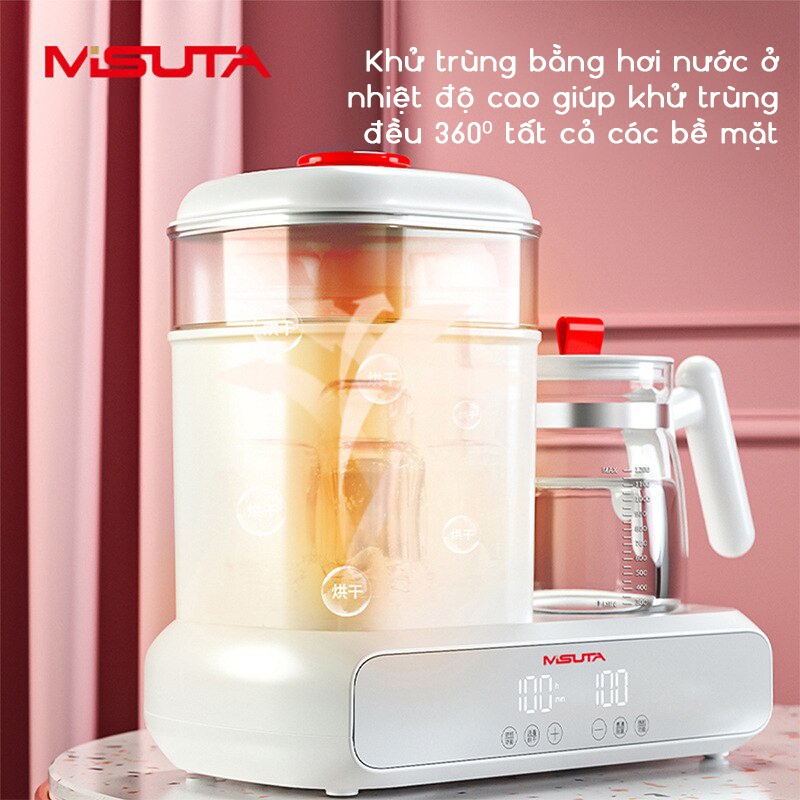 Máy tiệt trùng bình sữa kết hợp máy hâm sữa và máy đun nước pha sữa cho bé MISUTA-MDXT-19001 tích hợp sấy khô