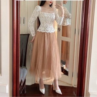 Chân váy xếp ly dài 2 lớp- big size- c113